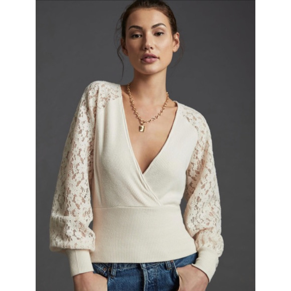 Anthropologie Tops - NWT Anthropologie Balloon Lace Sleeves Wrap Top - XL